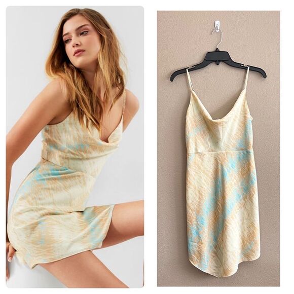 Guess Embossed Tidal Tie Dye Cowl Neck Mini Dress - Picture 1 of 10